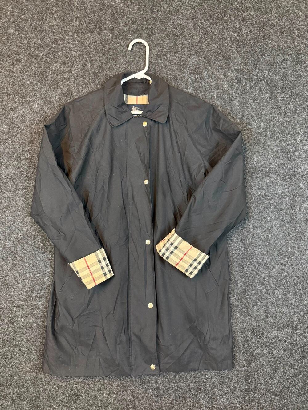 Burberry London Black Nova Check Rain Coat Jacket Women's US 8 Long Coat